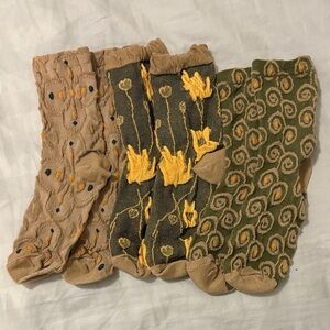 Patterned Beige Women’s Sock Set - Tan, Yellow, Green